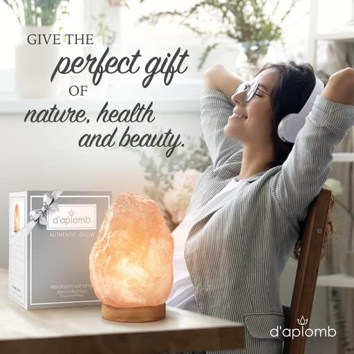 d'aplomb 100% Authentic Natural Himalayan Salt Lamp; Medium Hand Carved Natural Chunk Pink Crystal Rock Salt from Himalayan Mountains; Dimmer Cord; 7 lbs