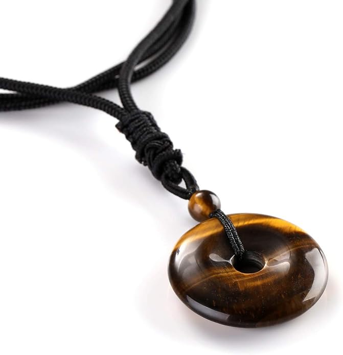 Jovivi 30mm Circle Donut Healing Crystals Necklace Natural Semi-Precious Chakra Gemstone Stone Amulet Lucky Coin Donuts Charm Protection Quartz Reiki Pendant Necklace for Men Women Adjustable Rope