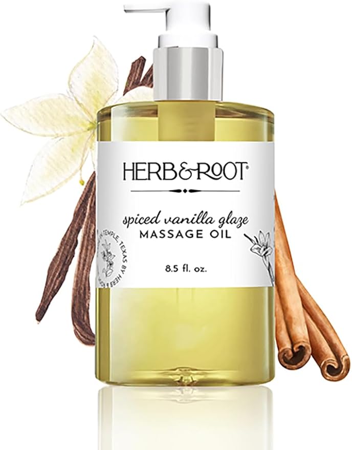 Spiced Vanilla Glaze Massage Oil, 8.5 oz | Body Oil with Vanilla & Cinnamon, Made with Coconut & Sweet Almond Oils | Non-Sticky, Moisturizing, Aromatherapy Gift