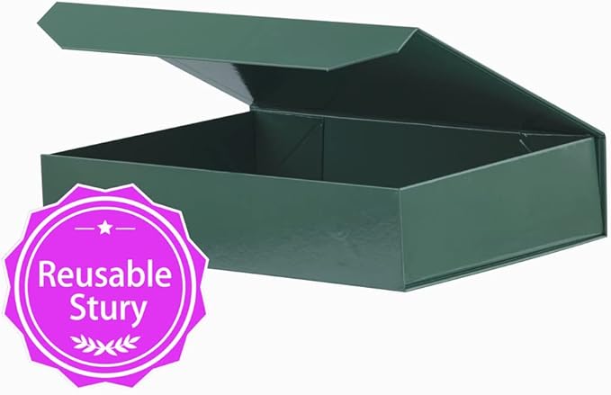 5 Pack Green Gift Boxes with Lids Small 12 x 8 x 2.7 Inches Clothes Gift Boxes for Presents Shirt Gift Boxes with Ribbon Magnetic Gift Boxes Bulk Cute Box for Packaging (Glossy Surface)