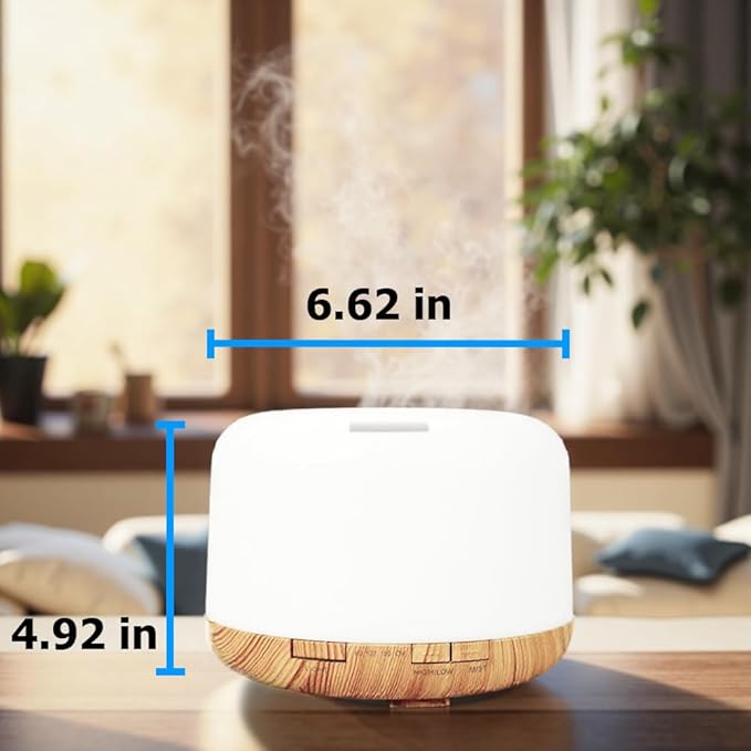 500ml Premium Essential Oil Diffuser,Quiet 4-in-1 Ultrasonic Aromatherapy Humidifier,7 Color LED Lights,with Adjustable Automatic Timer Off Function and Spray Mode. (Light Woodgrain, Basic Edition)