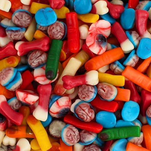 Halloween Gummies Body Parts - Gummy Candy Edible Brains, Eyeballs, Bones, and Fingers - Spooky Creepy Zombie Missing Body Parts Gummies, by Queen City Candy Cave (2 Pound)