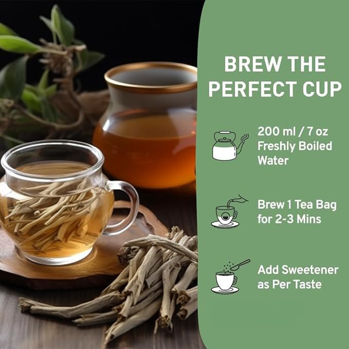 HANDPICK, Ashwagandha Root Tea (100 tea Bags) - Herbal Supplement - For Health & Wellbeing | Caffeine Free, Gluten Free | Packed in Ecofriendly Tea Bags