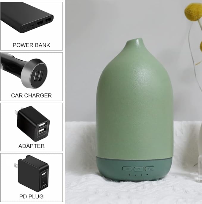 Essential Oil Diffusers, Aromatherapy Diffuser for Essential Oils, 100ml Ceramic Oil Diffusers for Large Room - 5 Timers, Warm Ambient Light, Auto-Off