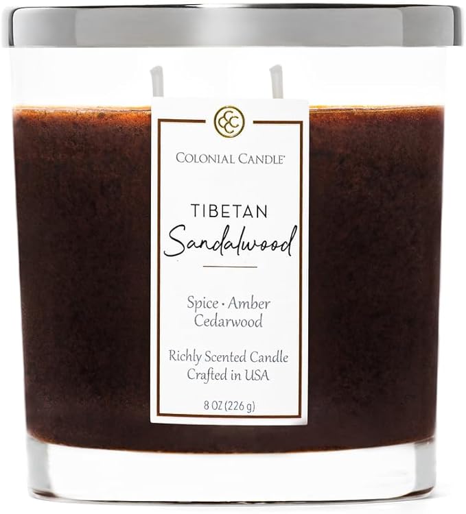 Colonial Candle Tibetan Sandalwood Scented Candle Jar, Highly Fragranced Candles for Home Scented, Mottled Wax Candle, 2 Wick, 8 oz - Made in The USA