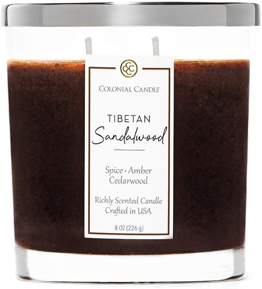 Colonial Candle Tibetan Sandalwood Scented Candle Jar, Highly Fragranced Candles for Home Scented, Mottled Wax Candle, 2 Wick, 8 oz - Made in The USA