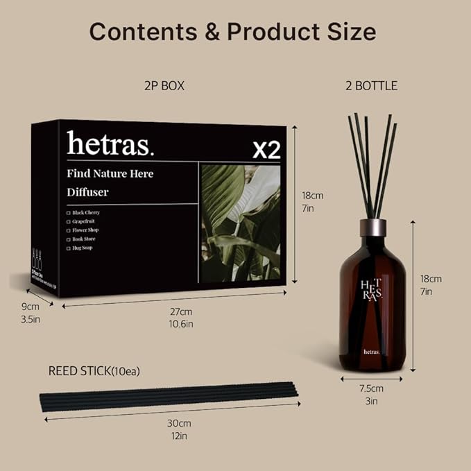 hetras Premium Reed Diffuser Set 16.9 fl.oz. 2 Pack | Flower Shop - Flowers & Green Grass Scent | Long-Lasting Luxury Fragrance with 10 Reed Sticks for Home & Office | Gifts for Loved One