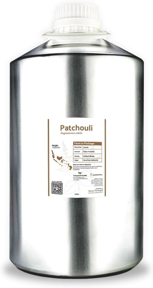 Dark Patchouli Essential Oil - Direct from Java Indonesia Natural Repellent Aceite de Pachulí - Aromatherapy and Premium Therapeutic Grade - Ideal for Body & Candle-Making (22lbs)