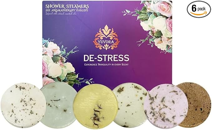 Transform Your Shower into a Spa with Yuvora Shower Steamers. 6 Amazing Scents to Soothe Your Senses - Infused with Essential Oils, Self-Care Home Spa, Gift Set for Women (12 Pack - Bloom + De Stress)