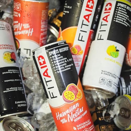 LIFEAID FITAID Workout Recovery Blend, Variety Pack, BCAAs, Glucosamine, Full B Complex, Electrolytes, Omega-3s, 100% Clean, Vegan, Naturally Sweetened & Flavored, 12-oz. cans (Pack of 24)