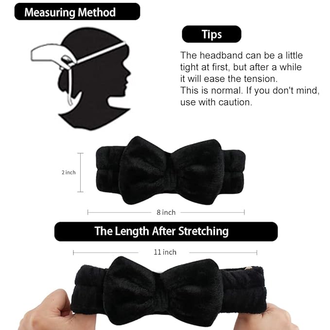 WHAVEL 6 Pack Spa Headbands - Black Microfiber Bowtie & Soft Bowknot Fluffy Elastic Hair Bands - Cosmetic Coral Fleece Shower Headbands