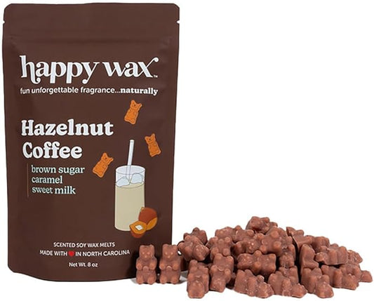 Happy Wax Hazelnut Coffee Scented Bear Wax Melts - Natural Strong - Infused with Essential Oils - Non Toxic & Pet Safe - (8 oz Pouch)