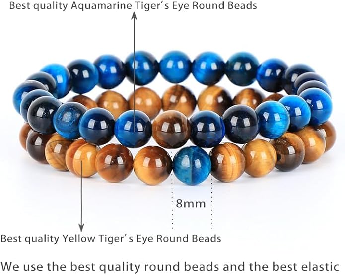 AD Beads 2Pcs His & Hers Distance Beads Bracelets Elastic Natural Stone Yoga Bracelet