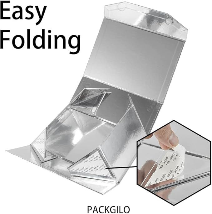 5Pcs 9.5x7x4 Inches Silver Gift Box with Lids for Presents Magnetic Gift Box Small Gift Boxes for Packaging，Bridesmaid Proposal，Groomsman (Glossy Silver)