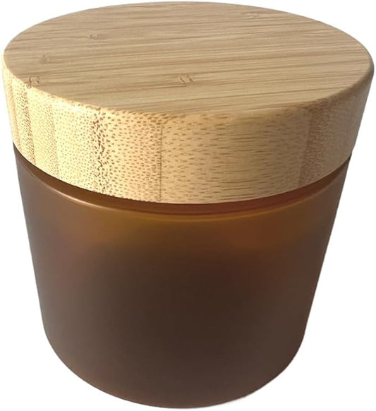 Empty Bamboo Lid Jar 16oz/500g,Refilable Plastic Round Cosmetic Containers for Powder,Body Butter,Cream,Lotion,Wide Mouth Makeup Sample Storage Pot Dispenser(Brown Color)