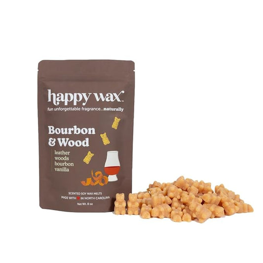 Happy Wax Bourbon & Wood Scented Bear Wax Melts - Natural Strong Scented Fall Wax Melts Infused w/Essential Oils - Non Toxic Wax Melt & Pet Safe Wax Melts - (8 oz Pouch)