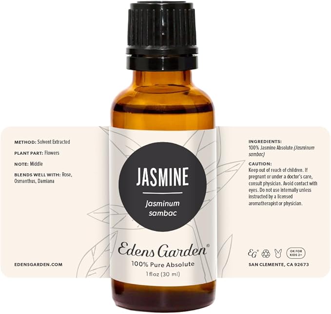 Edens Garden Jasmine- Sambac Absolute Essential Oil- 100% Pure Premium Grade, Undiluted, Natural, Therapeutic, Aromatherapy, The Best for Diffuser, Candle, Humidifiers, Kid Safe 30 ml (1 fl oz)