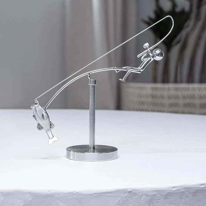 Fishing Balancing Sculpture Kinetic Balance Art Desk Decor Toy Fisherman Physics Statue Home Office Room Decor Aesthetic