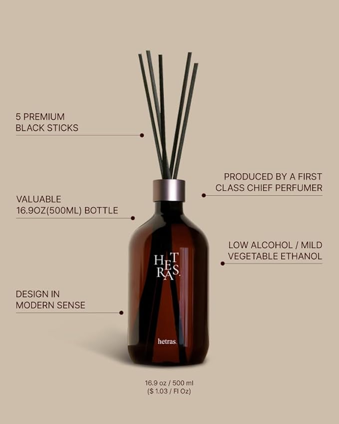hetras Premium Reed Diffuser Set 16.9 fl.oz. 1 Pack | Pure Laundry - Fresh & Warm Scent | Long-Lasting Luxury Fragrance with 10 Reed Sticks for Home & Office | Gifts for Loved One
