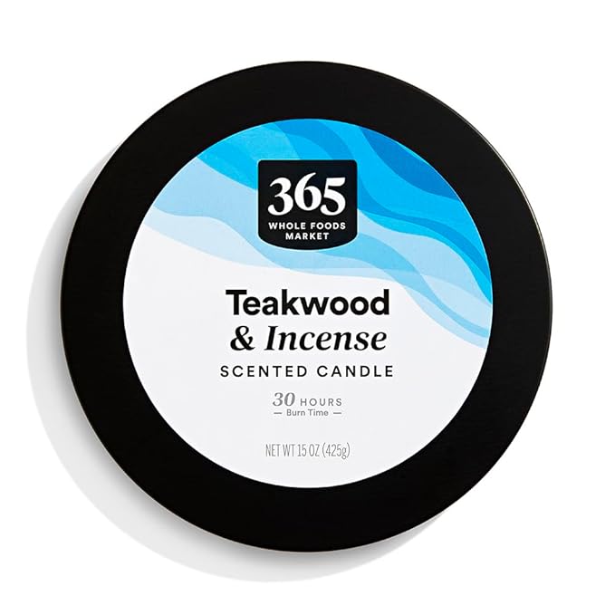 365 by Whole Foods Market, 3-Wick Scented Candle, Teakwood & Incense, 30 Hour Burn Time, 15 Ounce
