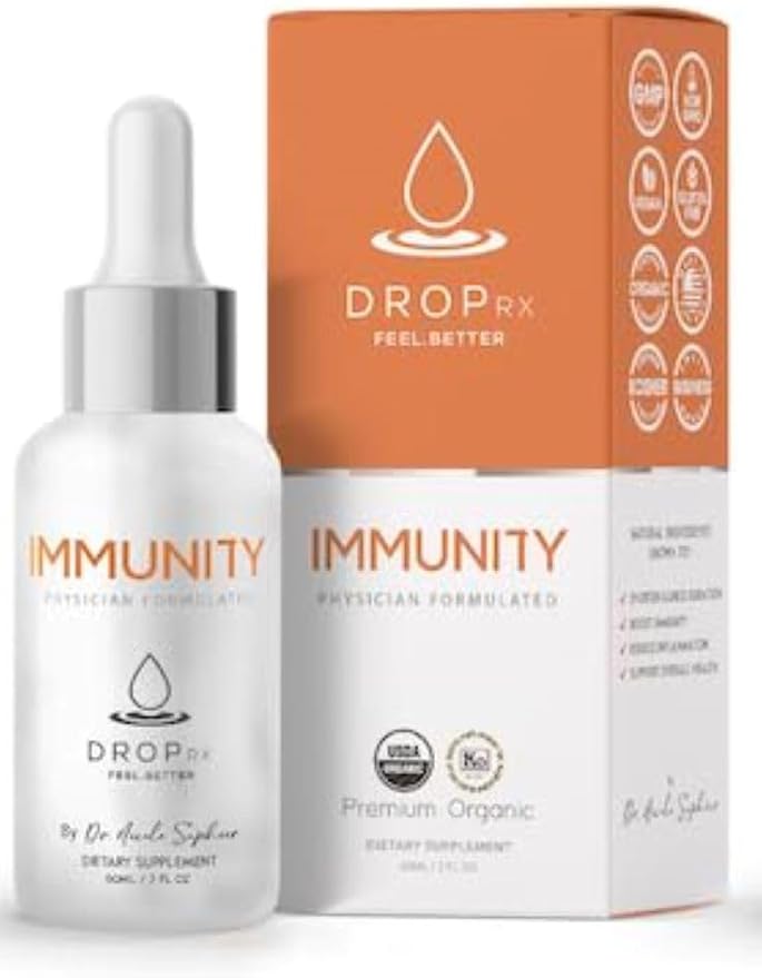 DropRx Immunity by Dr. Nicole Saphier – Elderberry, Echinacea & Garlic Supplements for Immune System Support, Organic, Non-GMO, Vegan, Gluten-Free, Kosher, Made in USA (2 Fl Oz)