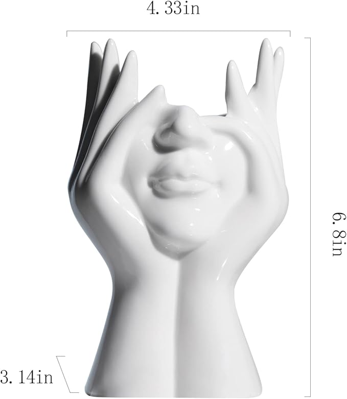 BrownLove Ceramic Face Vase White Flower Vase for Decor Female Form Face Vase Art Vase Modern Decorative Vase Centerpiece for Table Shelf Living Room Office Bedroom