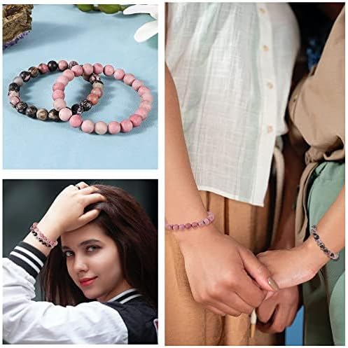 Bivei Natural Gemstone Semi Precious Healing Crystals Handmade Stretchy Round Beads Bracelet, Enhance Positive Energy