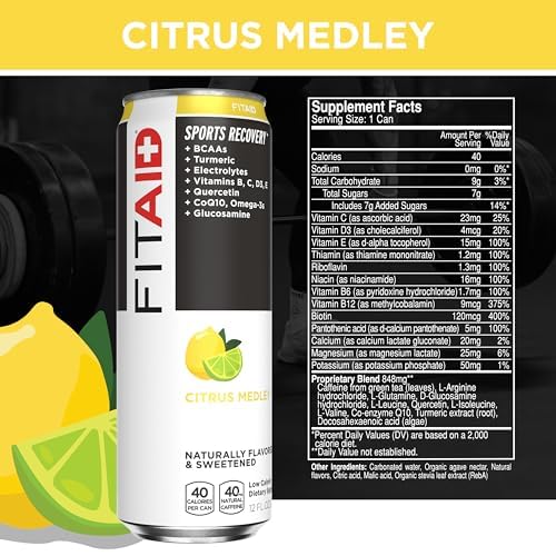 LIFEAID FITAID Workout Recovery Blend, Variety Pack, BCAAs, Glucosamine, Full B Complex, Electrolytes, Omega-3s, 100% Clean, Vegan, Naturally Sweetened & Flavored, 12-oz. cans (Pack of 24)