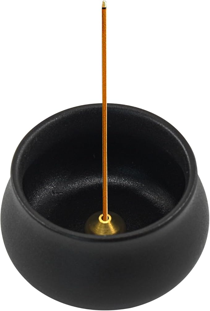 MrMrKura Ceramic Incense Holder for Sticks, Incense Burner Holder Ash Catcher with Non-Slip Pads, Incense Stick Holder for Unique Home Decor/Meditation/Yoga/Gift (Black)