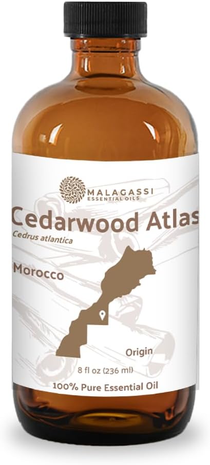 Cedarwood Atlas Essential Oil - Direct from Morocco Forests - Steam Distilled - Cedro del Atlas for Aromatherapy, Massage, Diffuser, DIY Candle and Soap Making - 8oz