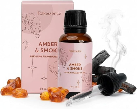 Folkulture Premium Essential Oil Blends for Diffuser for Home | 1.01 Fl Oz Amber Essential Oils for Aromatherapy | Fragrance Oils for Soap & Candle Making Scents | Diffuser Oil for Massage