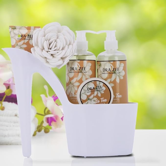 Luxury Spa Gifts for Women – 6 Pc White Tea Scented Bath and Body Set with Bubble Bath, Lotion & More – Luxury Self Care Kit for Wife, Mom, Girlfriend, Birthday Gifts for Women by Draizee