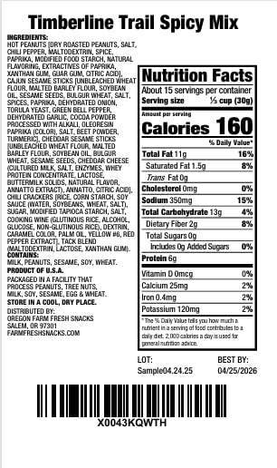 Oregon Farm Fresh Snacks Timberline Trail Spicy Mix - Spicy Nuts And Cajun Sticks Trail Mix - Game Night Snacks In Resealable Bag - Hand-Blended Hot & Savory Snack Pack (16oz)