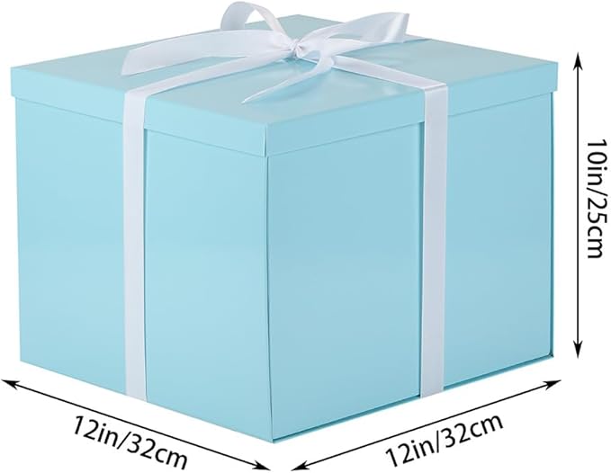 Large Gift Box with Lid 12.5x12.5x10 Inches, Blue Gift Boxes for presents Packaging for Birthdays, Valentine's Day, Christmas, Anniversaries (Include Shredded Paper Fill, Envelope Card Ribbon)