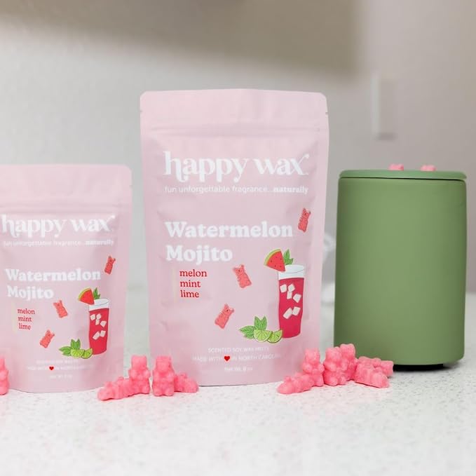Happy Wax Watermelon Mojito Bear Melts - Natural Strong Summer Scent Infused with Essential Oils - Non-Toxic & Pet-Safe (8 oz Pouch)