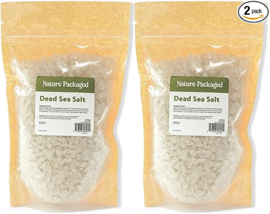 Dead Sea Salt (16oz) - Direct from The Shore of The Dead Sea - Organic Salt for Body Scrubs, Adding to Baths, and Foot Soaking 2 Packs