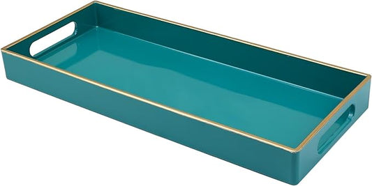 Green Bathroom Vanity Tray for Countertop, Small Plastic Toilet Tank Versatile Storage & Organization Tray for Makeup, Perfume, Desk, Kitchen, Candles, 13.7"x6"x1.4", 35GR