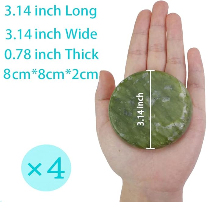 4Pcs Hot Massage Stones Set Natural Green Jade Heated Warmer Stone for Spa Massage 3.14 x 3.14in (8x8cm)