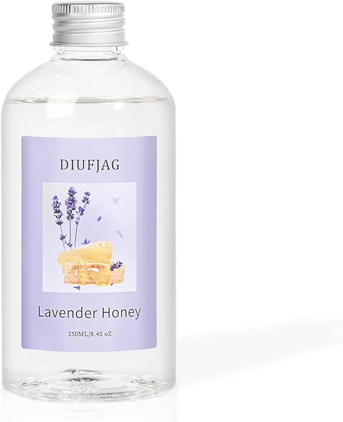 Lavender Honey Diffuser with 20 Black Fiber Sticks, 200ml (6.7 oz) Diffusers for Home Essentials Bathroom,Last up to 60 Days