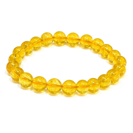 Citrine Bracelet, Natural Healing Crystal Bracelet for Women and Men, 8mm Round Beaded Bracelet for Spiritual, Protection, Positive Energy, Elastic Adjustable Size Gemstone Bead Bracelet