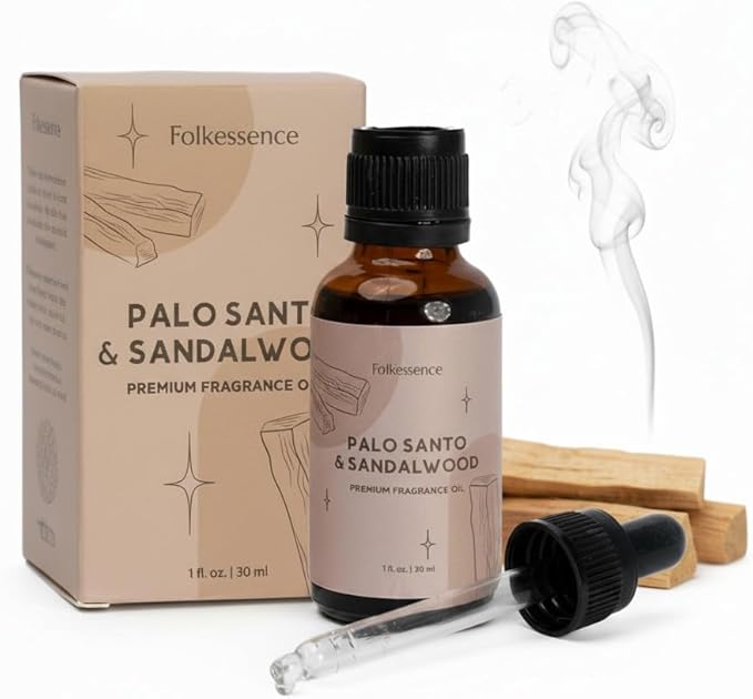 Folkulture Premium Essential Oil Blends for Diffuser for Home | 1.01 Fl Oz Sandalwood Essential Oils for Aromatherapy | Palo Santo Fragrance Oils for Soap & Candle Making Scents or Massage