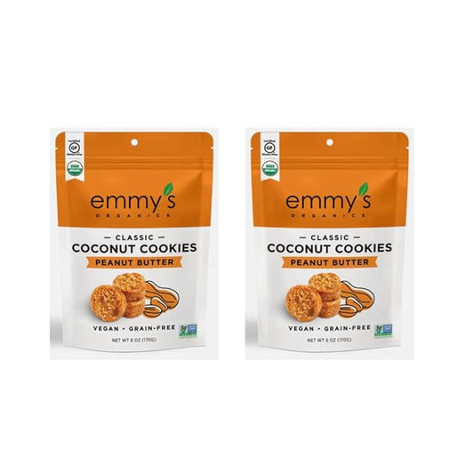Emmy's Organics, Coconut Cookies - Peanut Butter, 6 oz (Pack of 2) | Gluten-Free Organic Cookies, Vegan, Paleo-Friendly