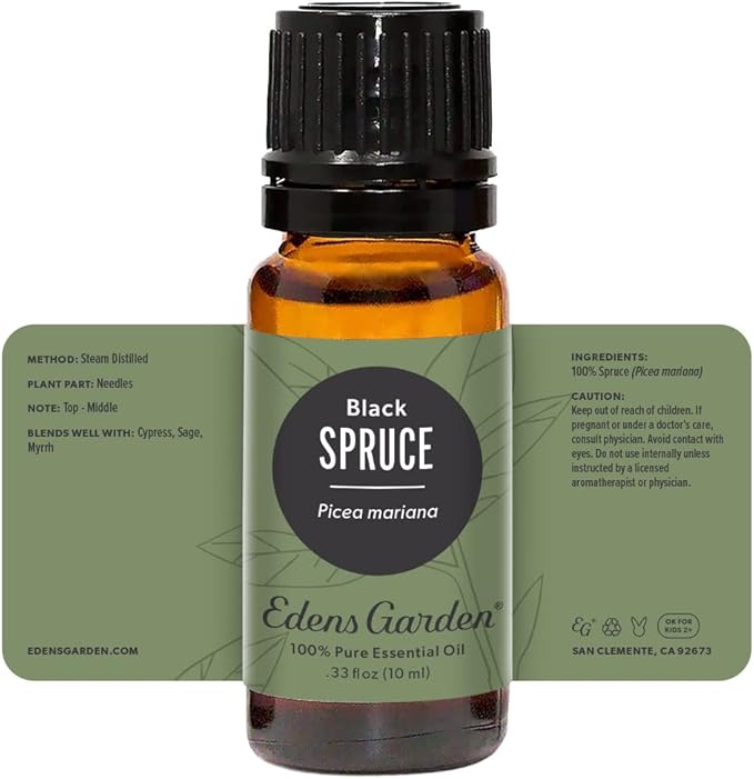 Edens Garden Spruce- Black Essential Oil- 100% Pure Premium Grade, Undiluted, Natural, Therapeutic, Aromatherapy, The Best for Diffuser, Skin, Candle, Humidifiers 10 ml (.33 fl oz)