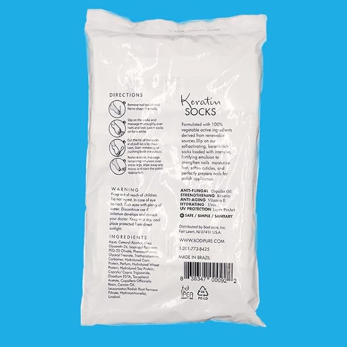 Bodipure All-In-1 Moisturizing Foot Mask, Keratin & Vitamin E Foot Mask for Dry Cracked Feet, Callus & Heel Softening, Easy-to-Use Pedicure Foot Repair, Chemical-free Feet Treatment 12 Pairs