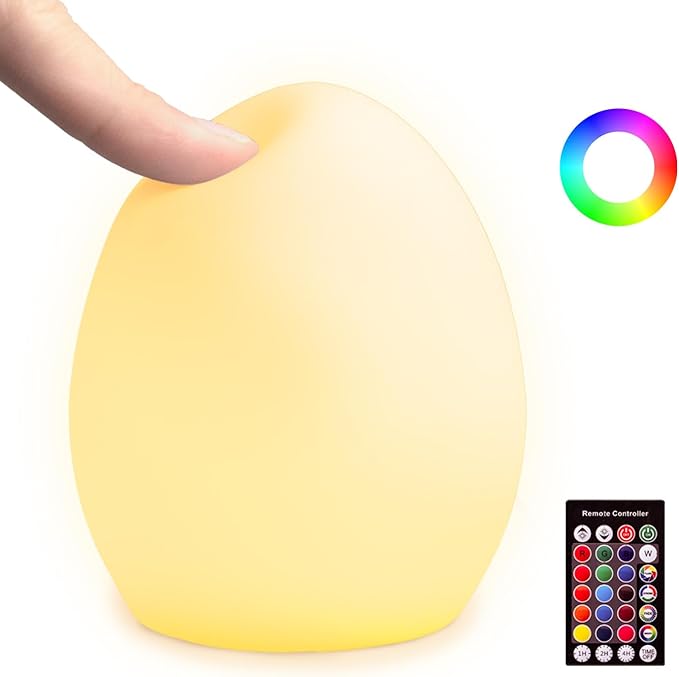 Baby Night Light, Rechargeable Egg Nightlight for Baby Nursery, Cute Silicone Night Light with Remote, 16 Colors RGB Timer, Portable Egg Lamp for Nursery and Kids Room
