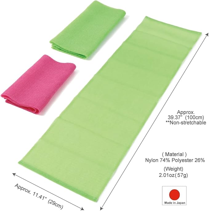 Extra Rough, Exfoliating Washcloth [Made in Japan] Exfoliating Towel Special texture makes Fluffy Foam lather, Back Scrubber, Dead Skin Cell Remover [Loofah for Women and Men] (2pcs set(Green, Pink))