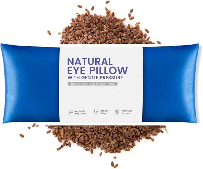 Eye Pillow for Yoga, Relaxation, Sleeping, Microwavable Weighted Eye Mask Heated for Meditation, Dry Eyes, Moist Heat Hot & Cold Eye Compress with Aromatherapy, No Scent (Blue)