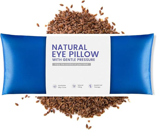 Eye Pillow for Yoga, Relaxation, Sleeping, Microwavable Weighted Eye Mask Heated for Meditation, Dry Eyes, Moist Heat Hot & Cold Eye Compress with Aromatherapy, No Scent (Blue)