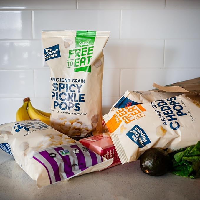 Cybele's Free-to-Eat Ancient Grain Pops - Healthy Snacks, All Natural, Gluten-Free, Vegan, No Preservatives or Additives (Spicy Pickle Pops 4oz, Pack of 2)