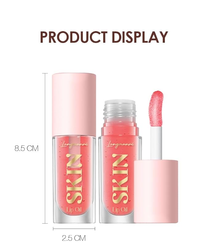 Big Brush Head Lip Glow Oil Plumping Tint, Tinted Lip Balm Transparent Lip Care, Moisturizing Non-sticky Fresh Shiny Texture Lip Oil - Strawberry (Pink)